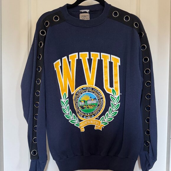 West Virginia University Vintage embellished sweatshirt with grommets - Picture 1 of 10